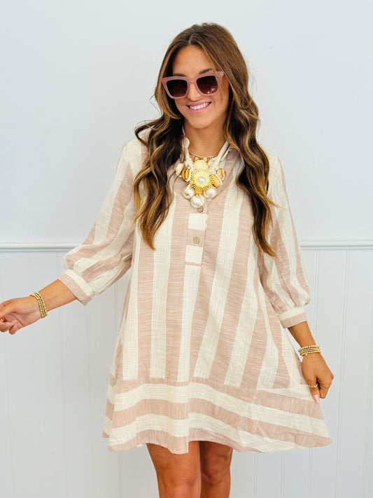 Striped Front Button Detail Mini Dress (Reg. and Plus)