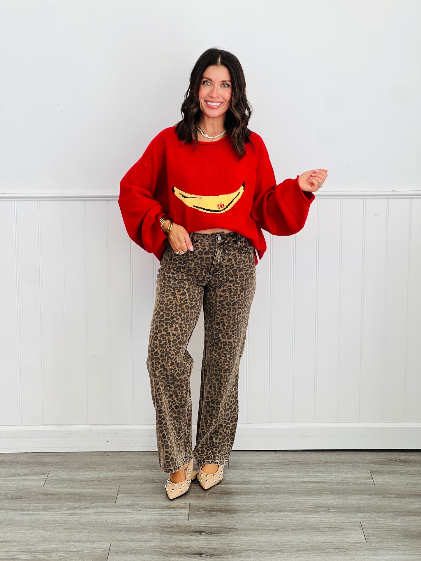 Leopard Print Mid Rise Pants (Reg.)