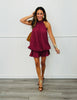 Burgundy Plaid Halter Neck Bubble Mini Dress (Reg.)