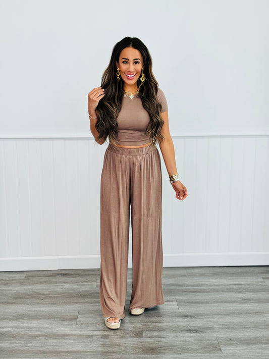 Taupe Jersey Top and Wide Leg Pants Set (Reg.)
