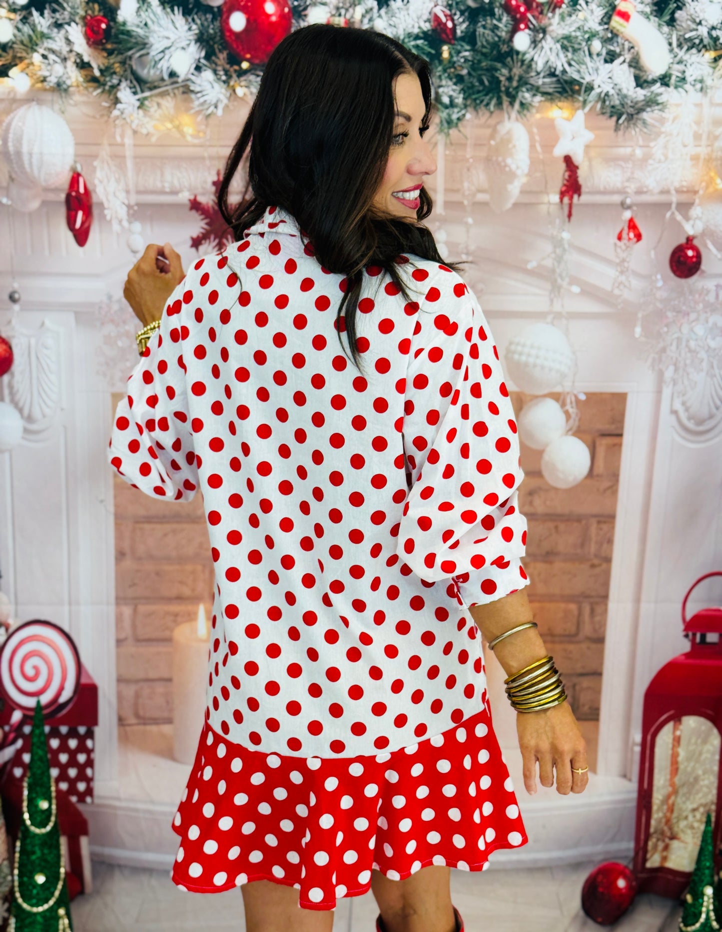 Queen Of Sparkles  Red & White Polka Dot Metallic Nutcracker Dress (Reg. and Plus)