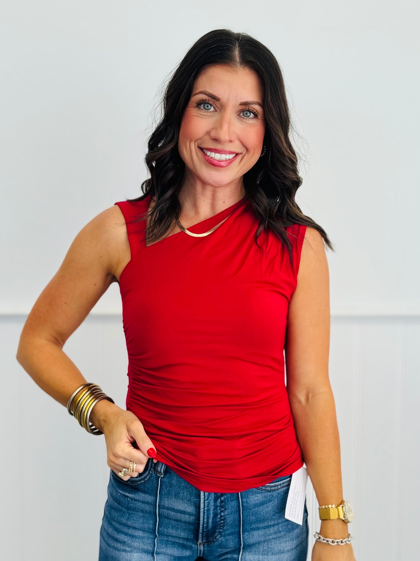 Asymmetric Mia Ruched Top (Reg.)-3 Colors