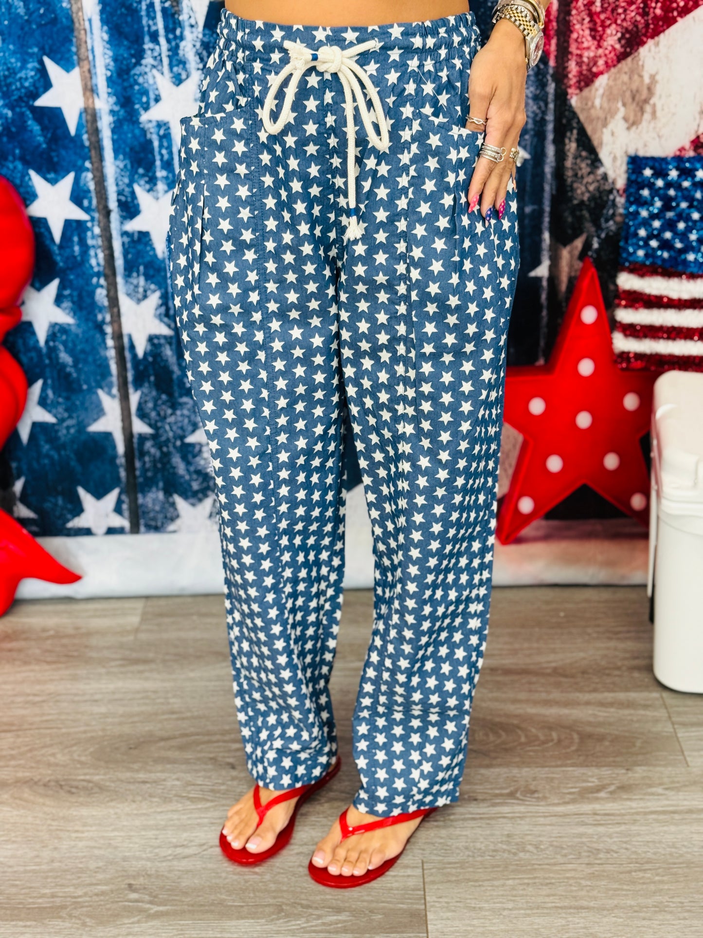 Denim Blue Star Print Barrel Pants (Reg.)