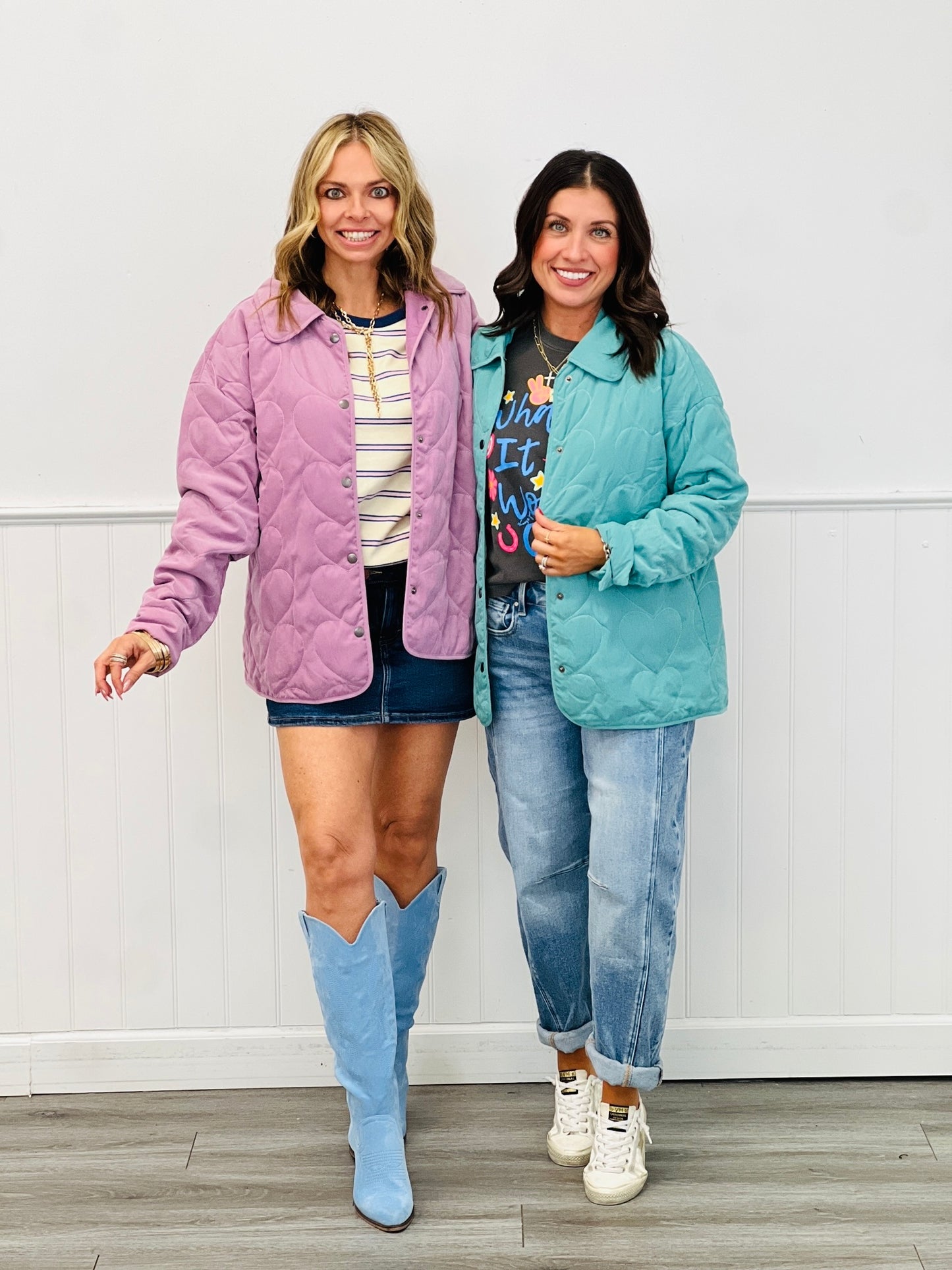 Quilted Hearts Padded Jacket (Reg)-2 Colors