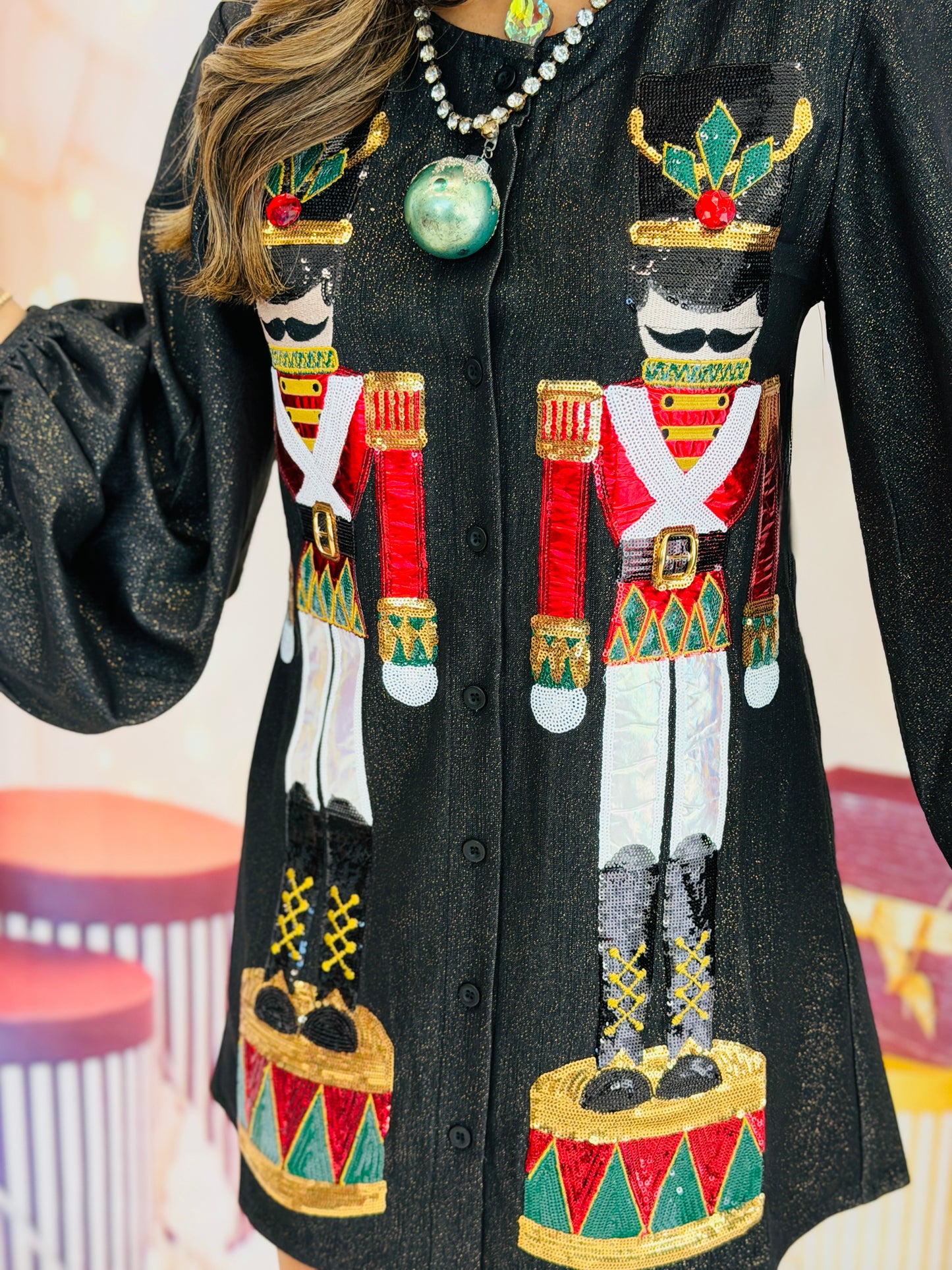 Queen Of Sparkles Black Shimmery Denim Nutcracker Dress (Reg. & Plus)