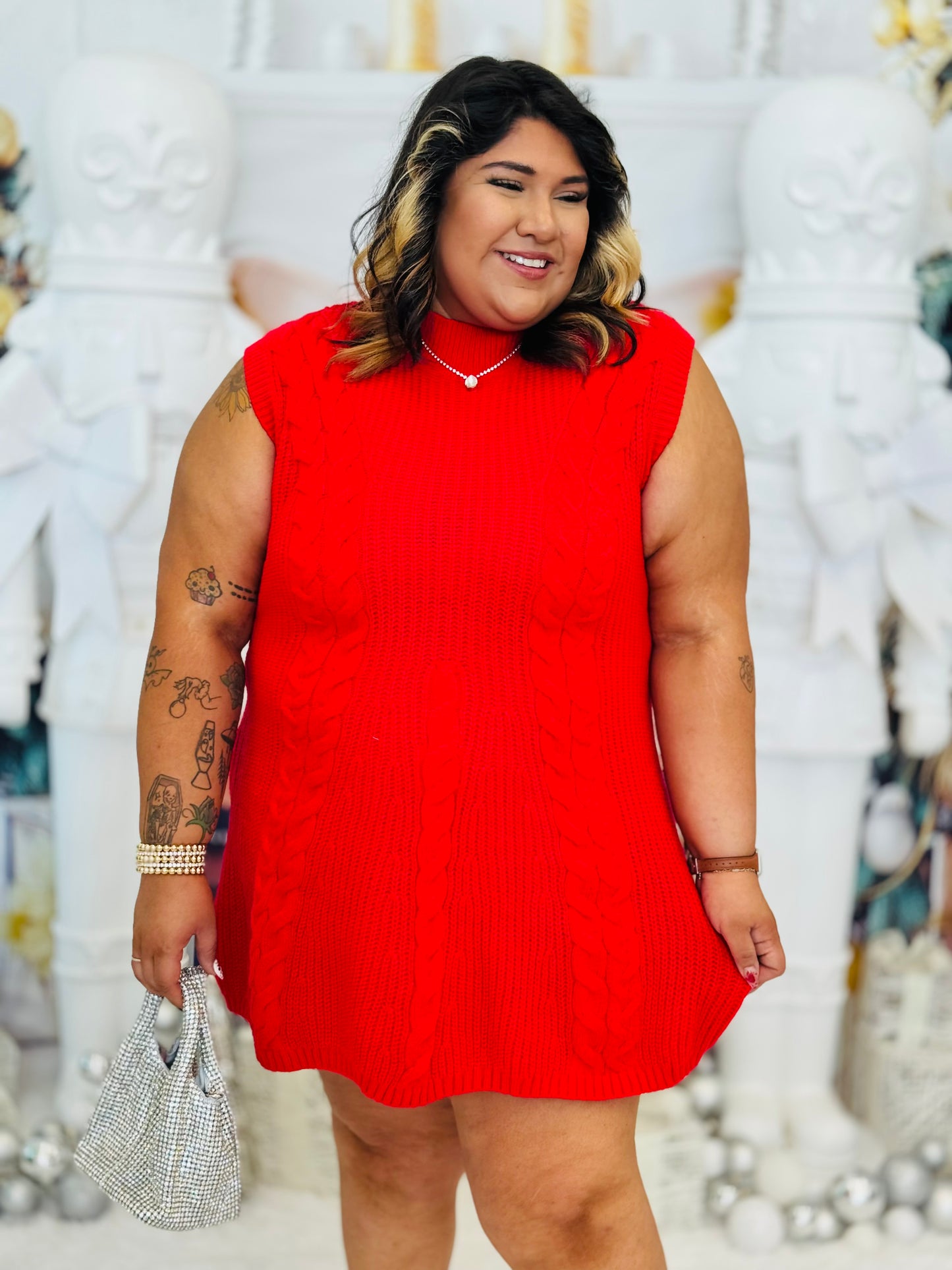 Red Cable Knit Mini Dress (Reg. and Plus)