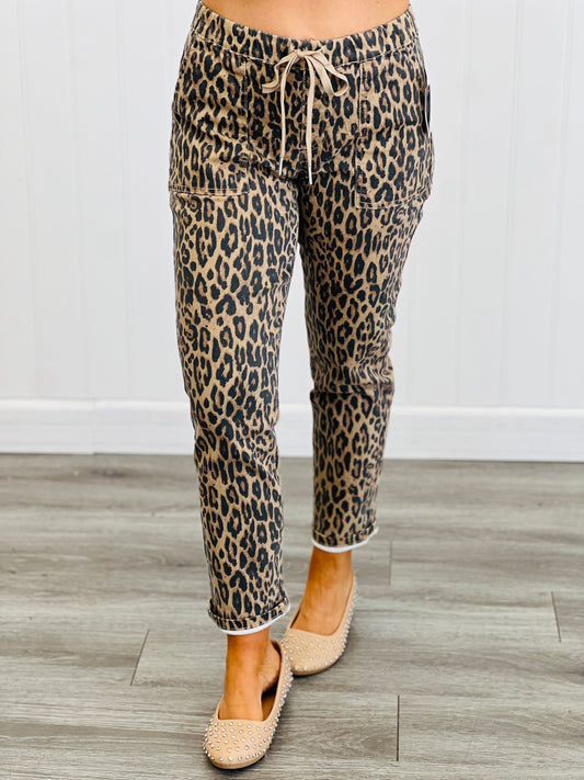 Cheetah High Rise Cropped Pull On Pants (Reg. and Plus)