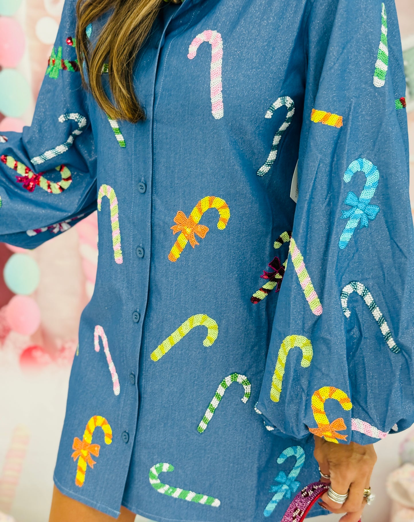 Queen Of Sparkles Chambray Multi Candy Cane Dress (Reg. & Plus)