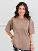 Brown Rhinestone Short Sleeve Top (Reg.)
