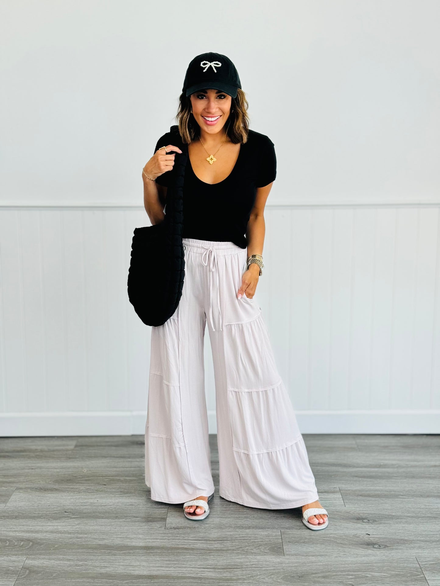 Ecru Tiered Flowy Pants (Reg & Plus)