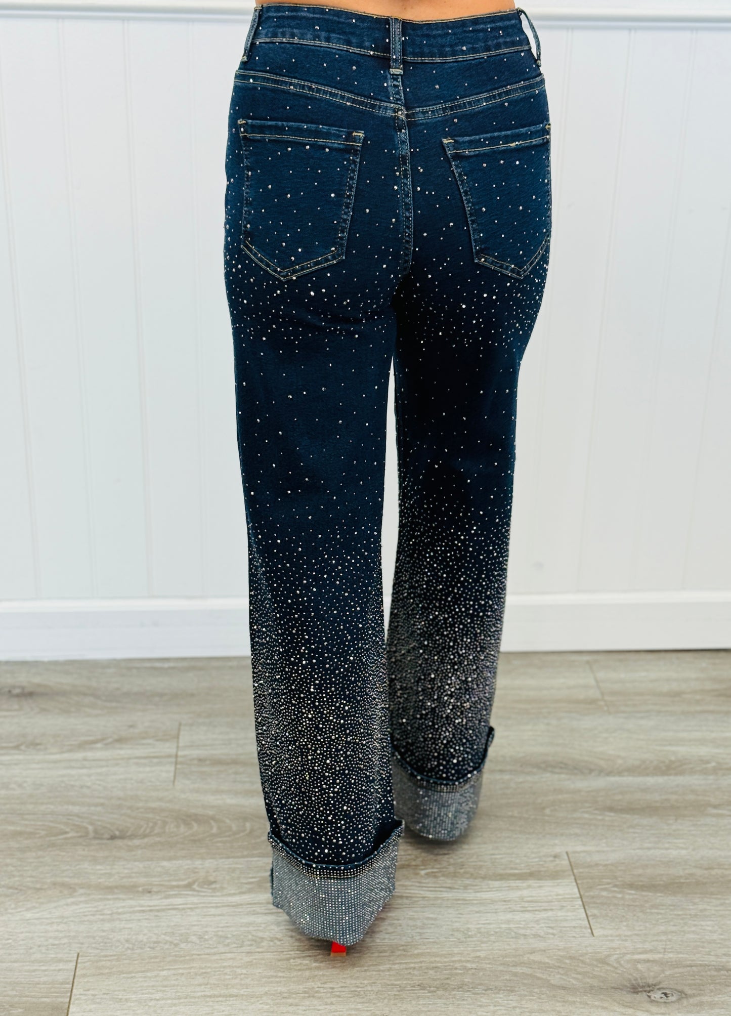 Denim Rhinestone Cuffed Jeans (Reg.)