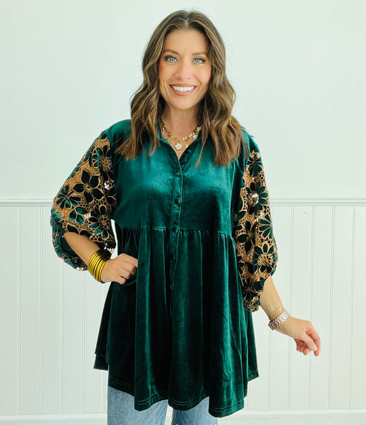 Hunter Green Velvet Tunic Top (Reg.)