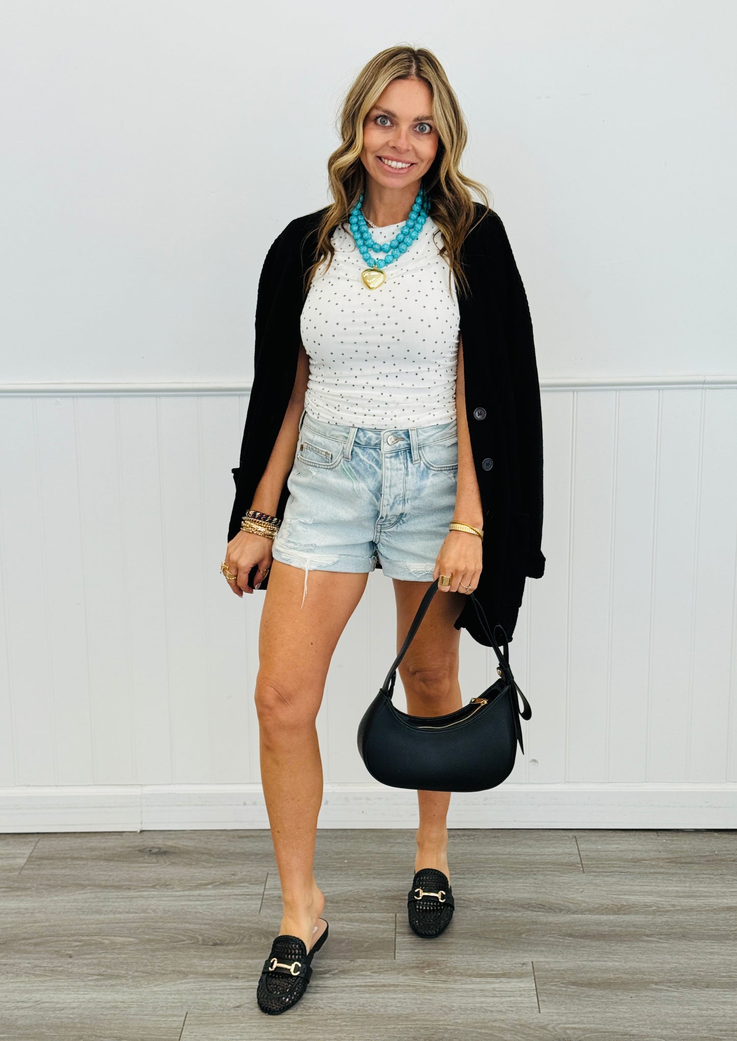 Polka Dot Puff Sleeve Mesh Top (Reg.) - 3 Colors