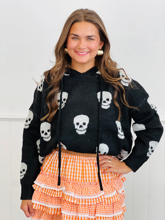 Black Skulls Graphic Hoodie Sweater Top (Reg.)