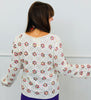 Ivory Contrast Florets Crochet Pullover Sweater (One Size)