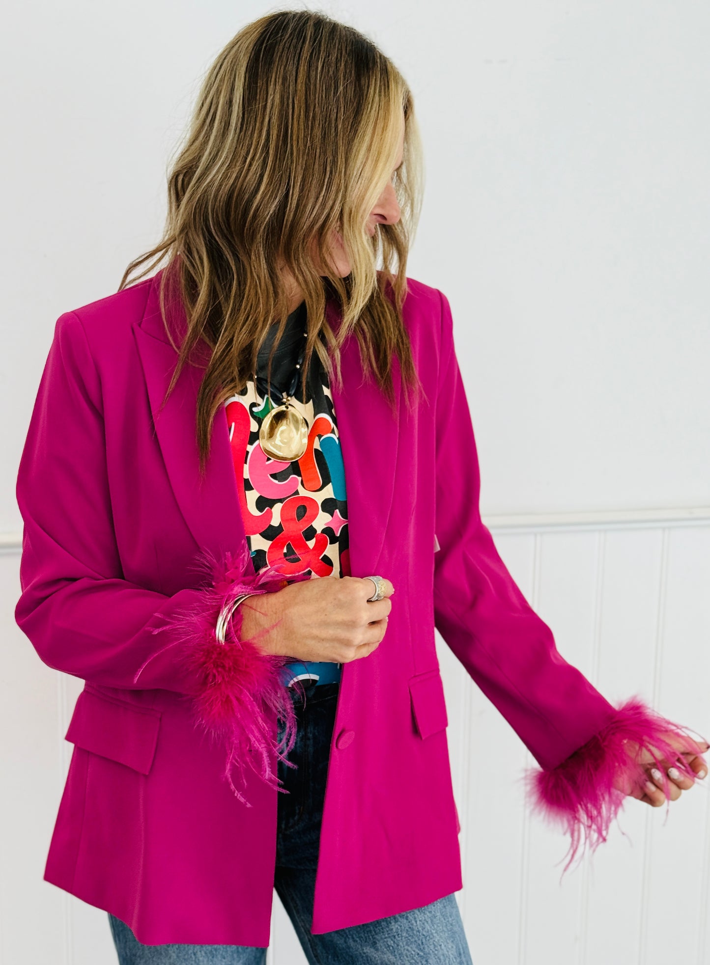Berry Feather Trim Sleeves Blazer (Reg.)