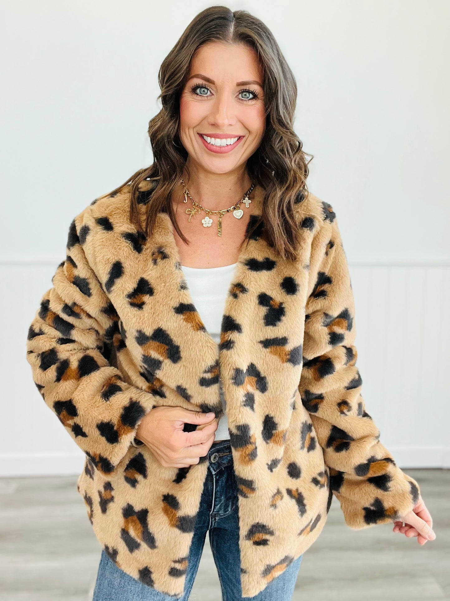 Brown Leopard Faux Fur Jacket (Reg)