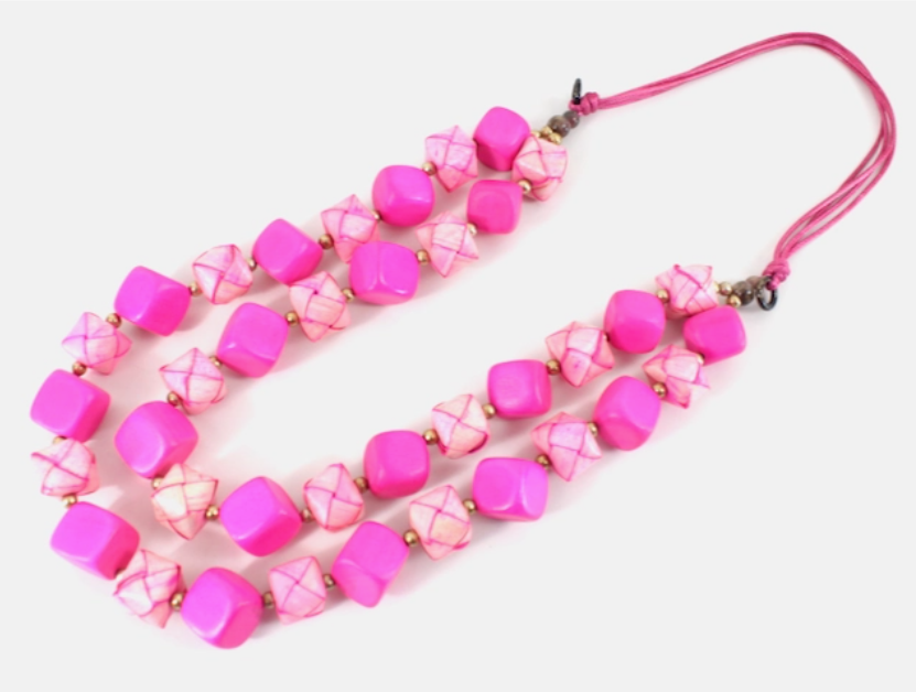 Rounded Rectangle Paper Mâché Link Statement Necklace
