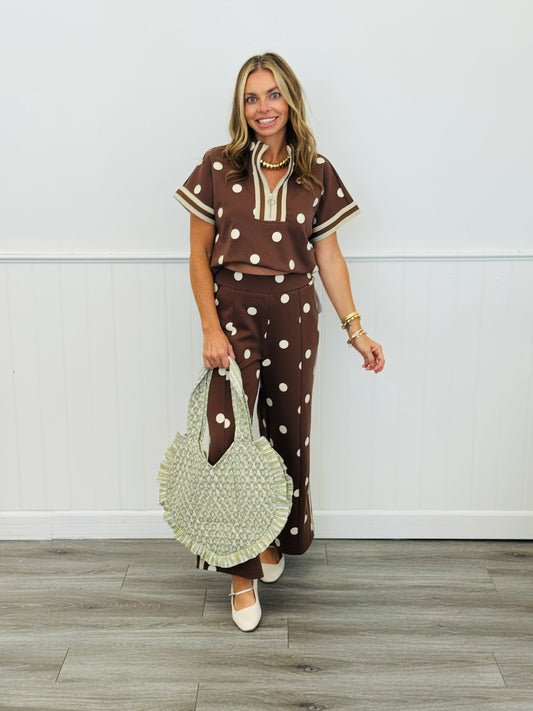 Brown Polka Dot Side Striped Pants (Reg.)
