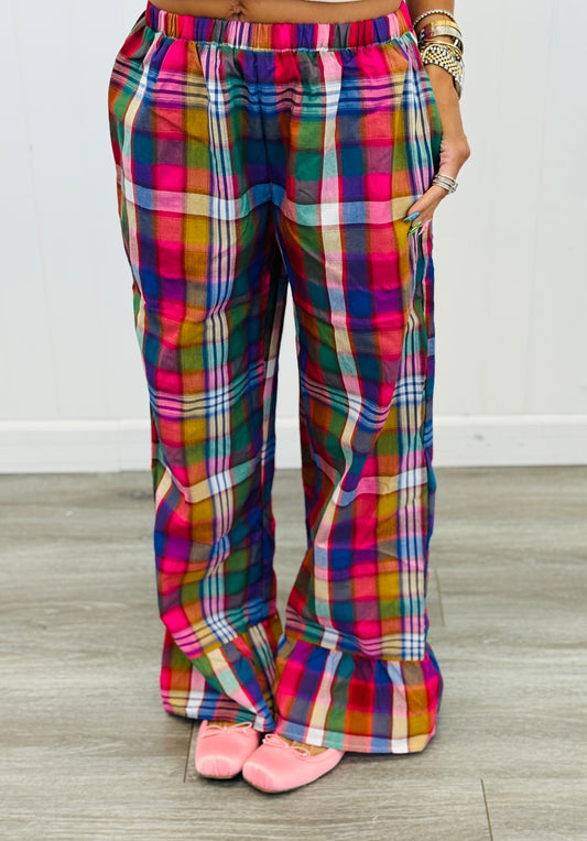 Multi Color Plaid Ruffle Hem Pants (Reg.)