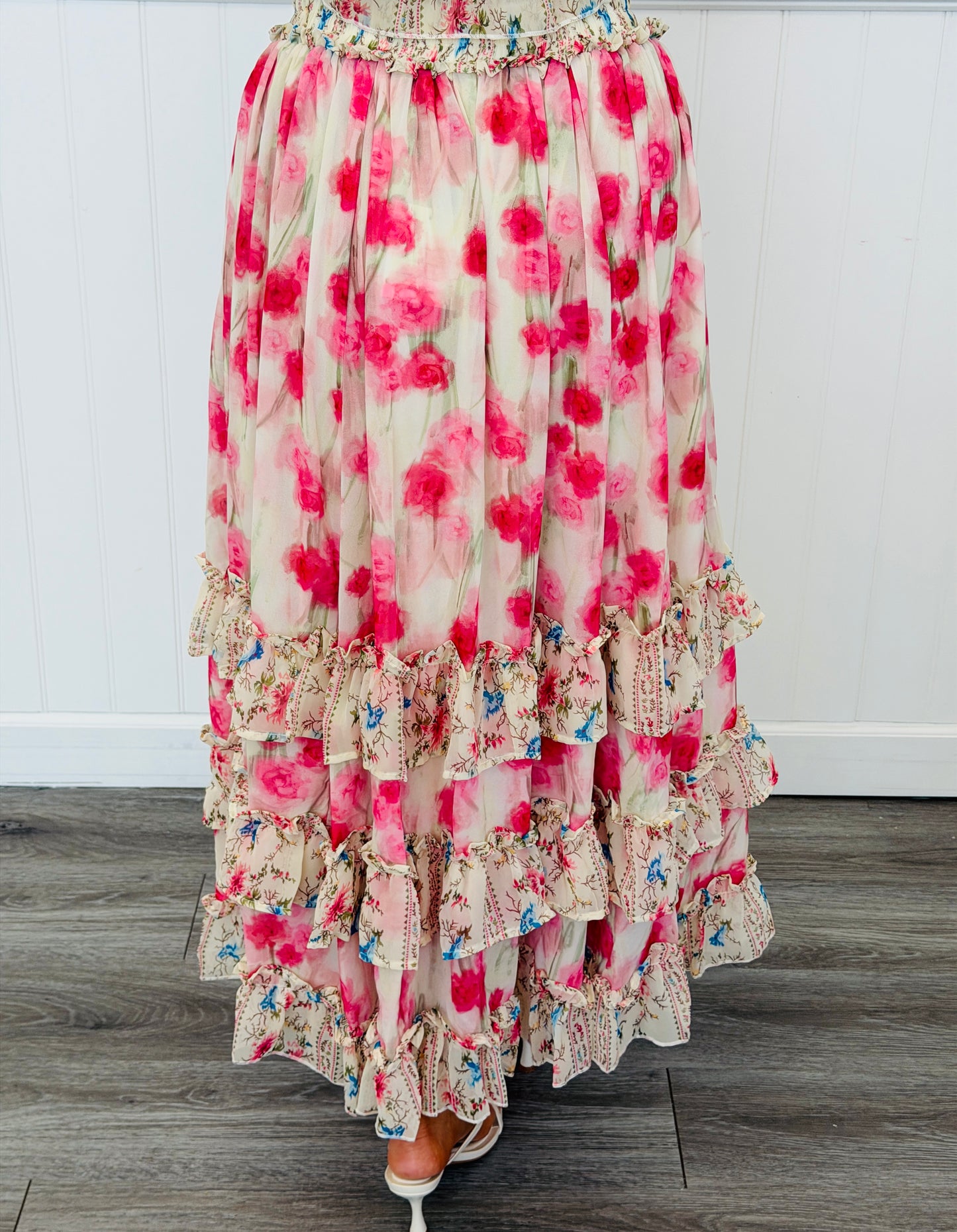 Pink Multi Blurred Floral Maxi Skirt Set (Reg & Plus)