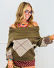 Olive Argyle Off Shoulder Sweater Top (Reg & Plus)