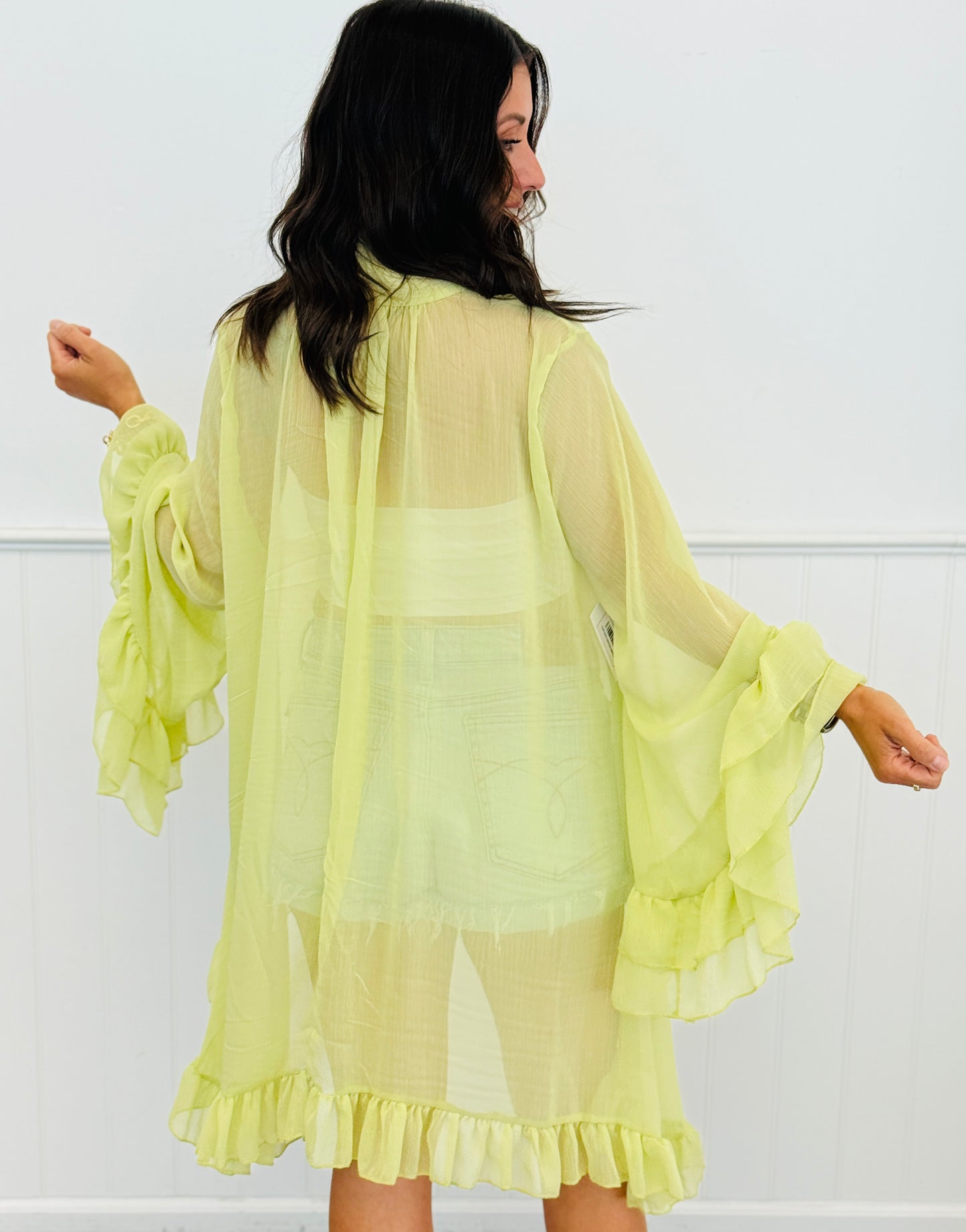 Sheer Mesh Ruffle High Low Blouse (Reg.)- 3 Colors