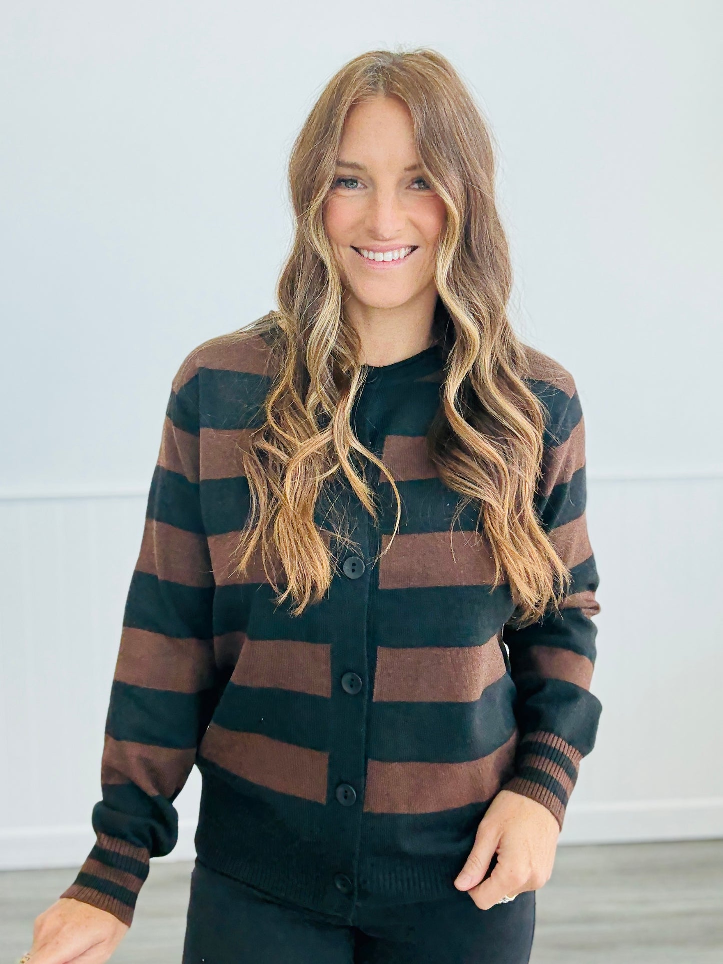 Striped Button Up Cardigan (Reg) - 3 Colors