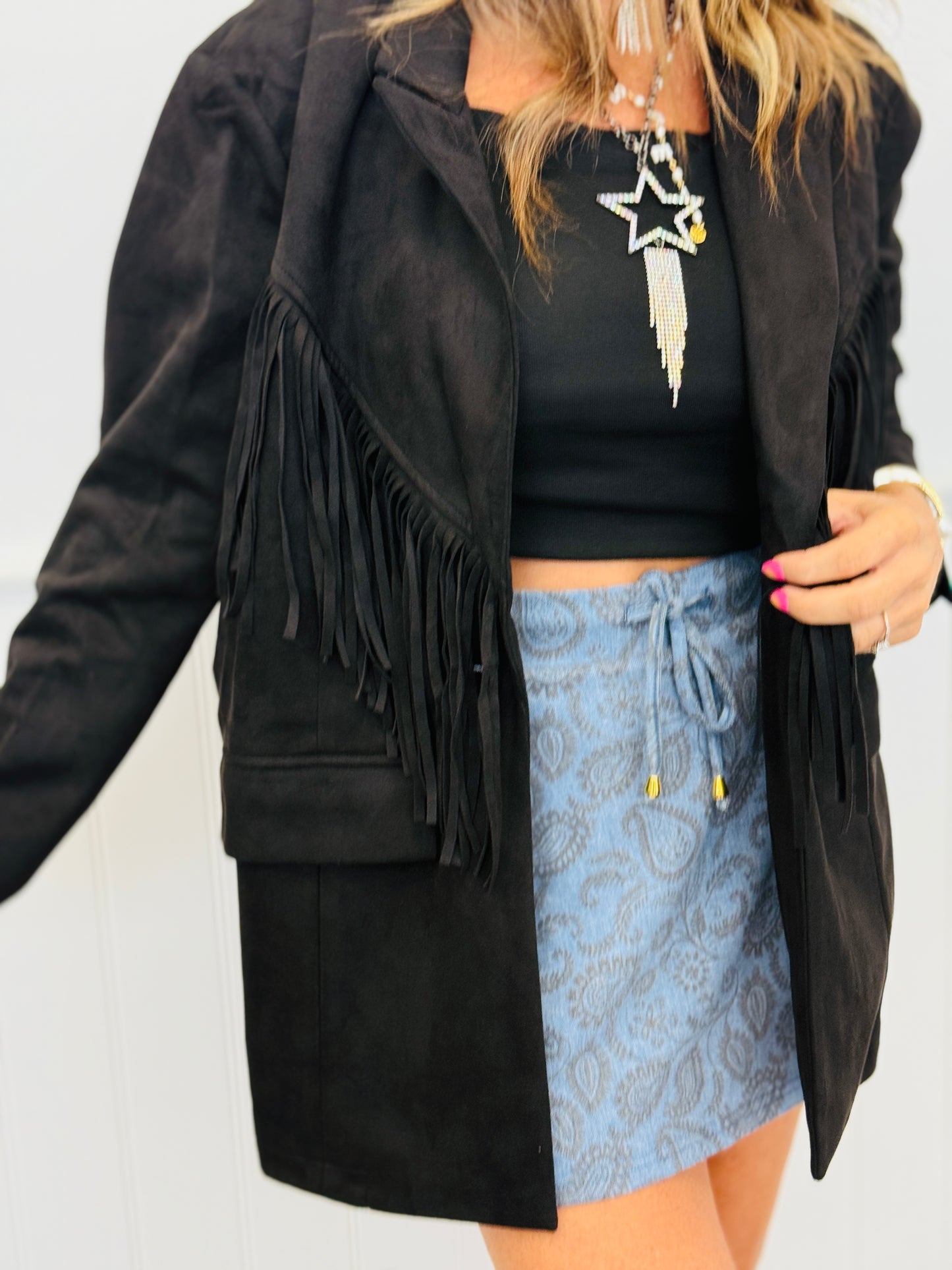 Black Fringe Detail Blazer (Reg.)