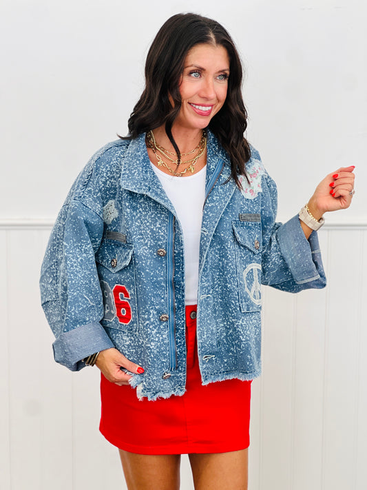 POL Denim Button Down Multi Patch Jacket (Reg)