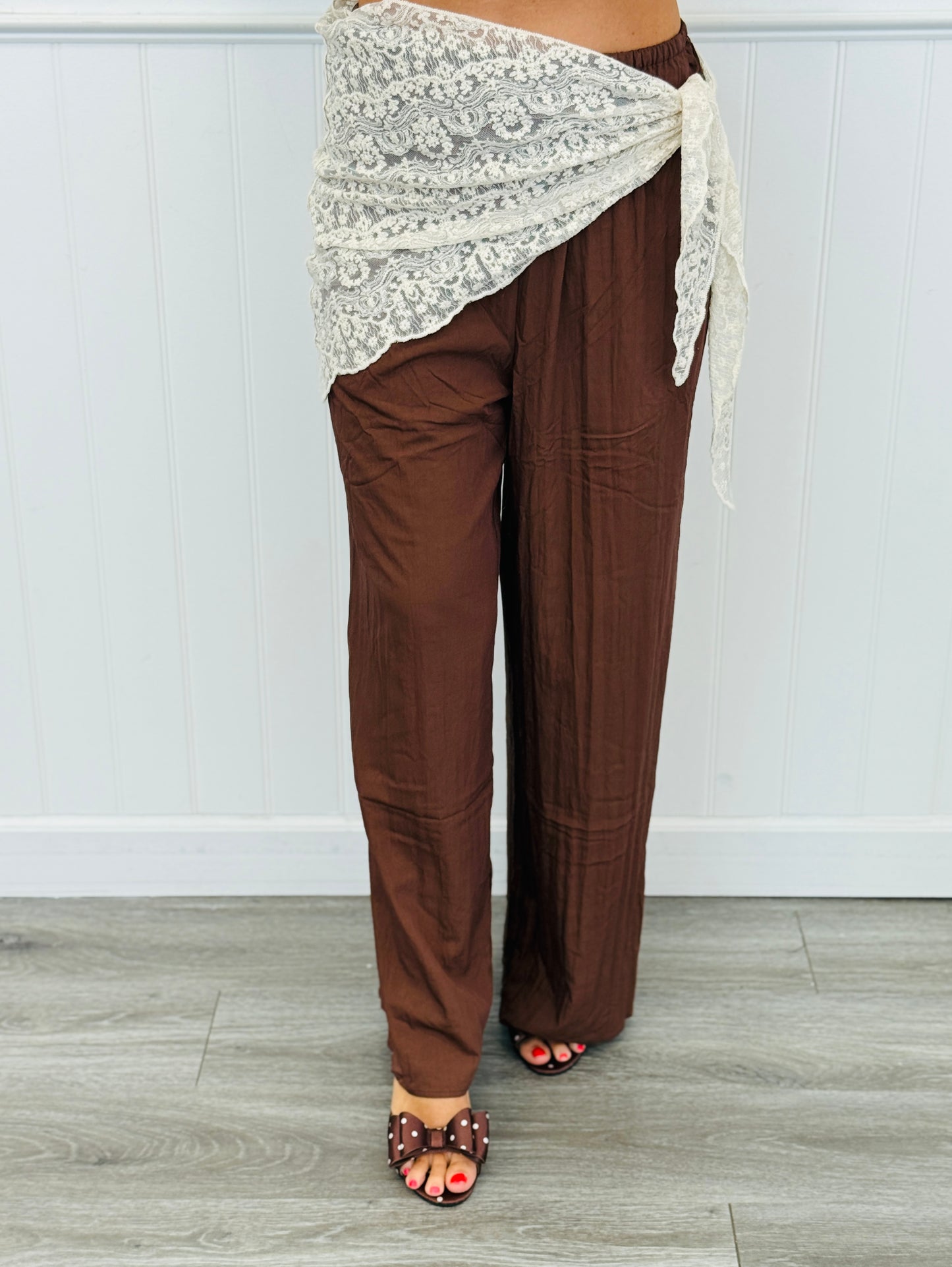 Brown Wide Leg Pants With Scarf (Reg.)