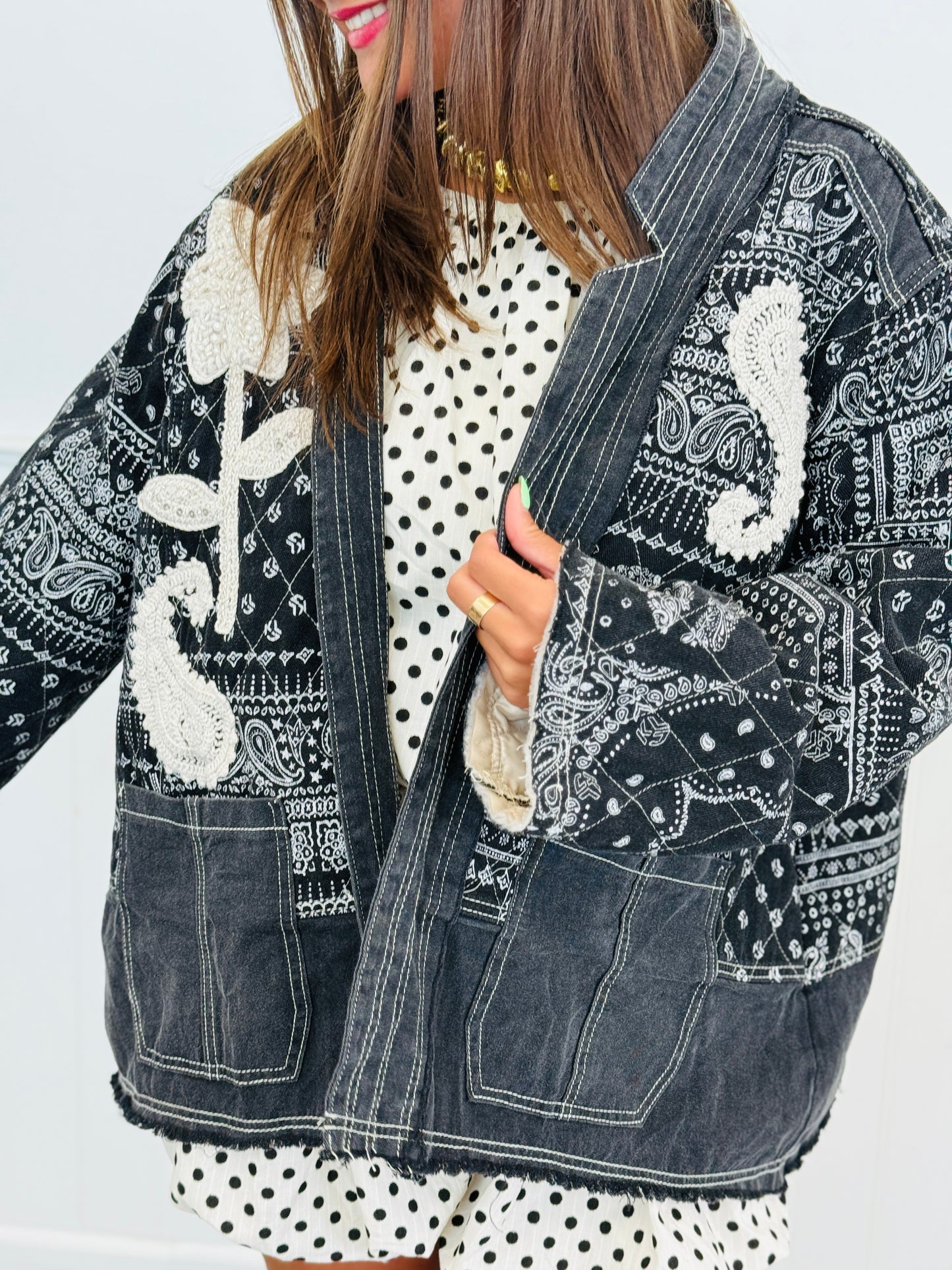 POL Black Paisley Quilted Jacket  (Reg.)