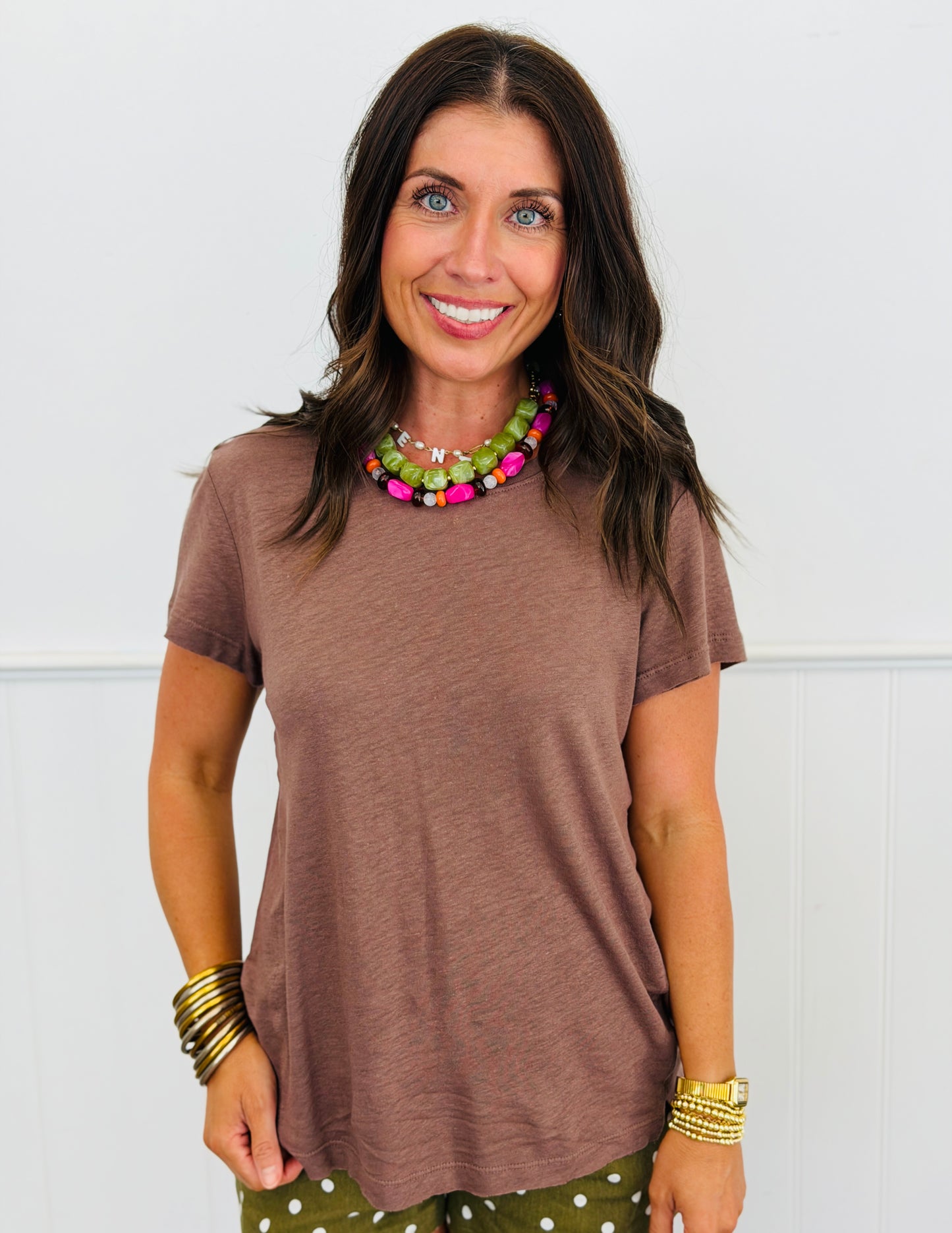 Linen Blend Side Slit Top (Reg.) - 5 Colors