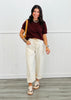 Cream Grommet Waist Denim Barrel Pants (Reg.)