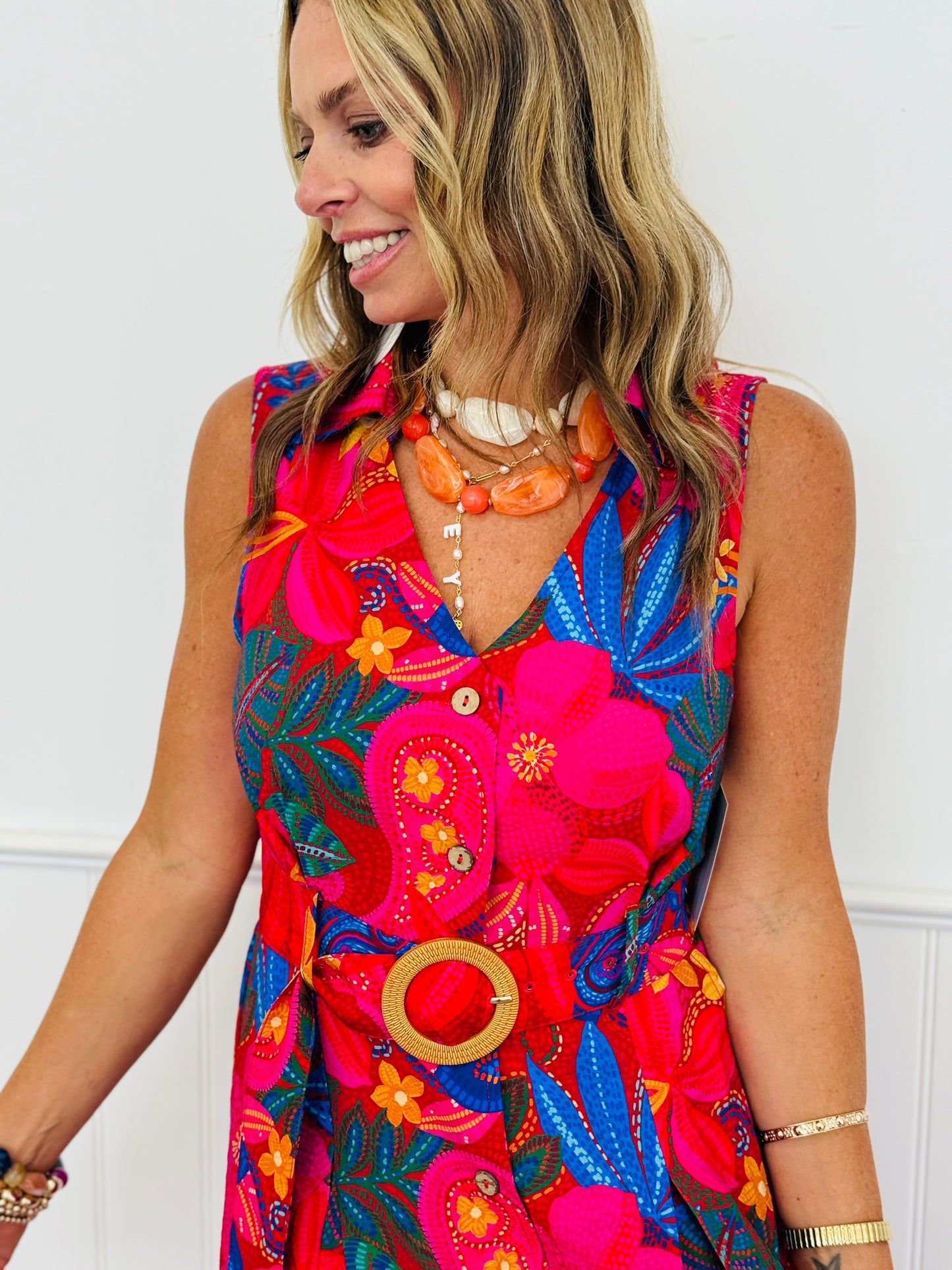 Red Tropical Floral Midi Dress (Reg & Plus)