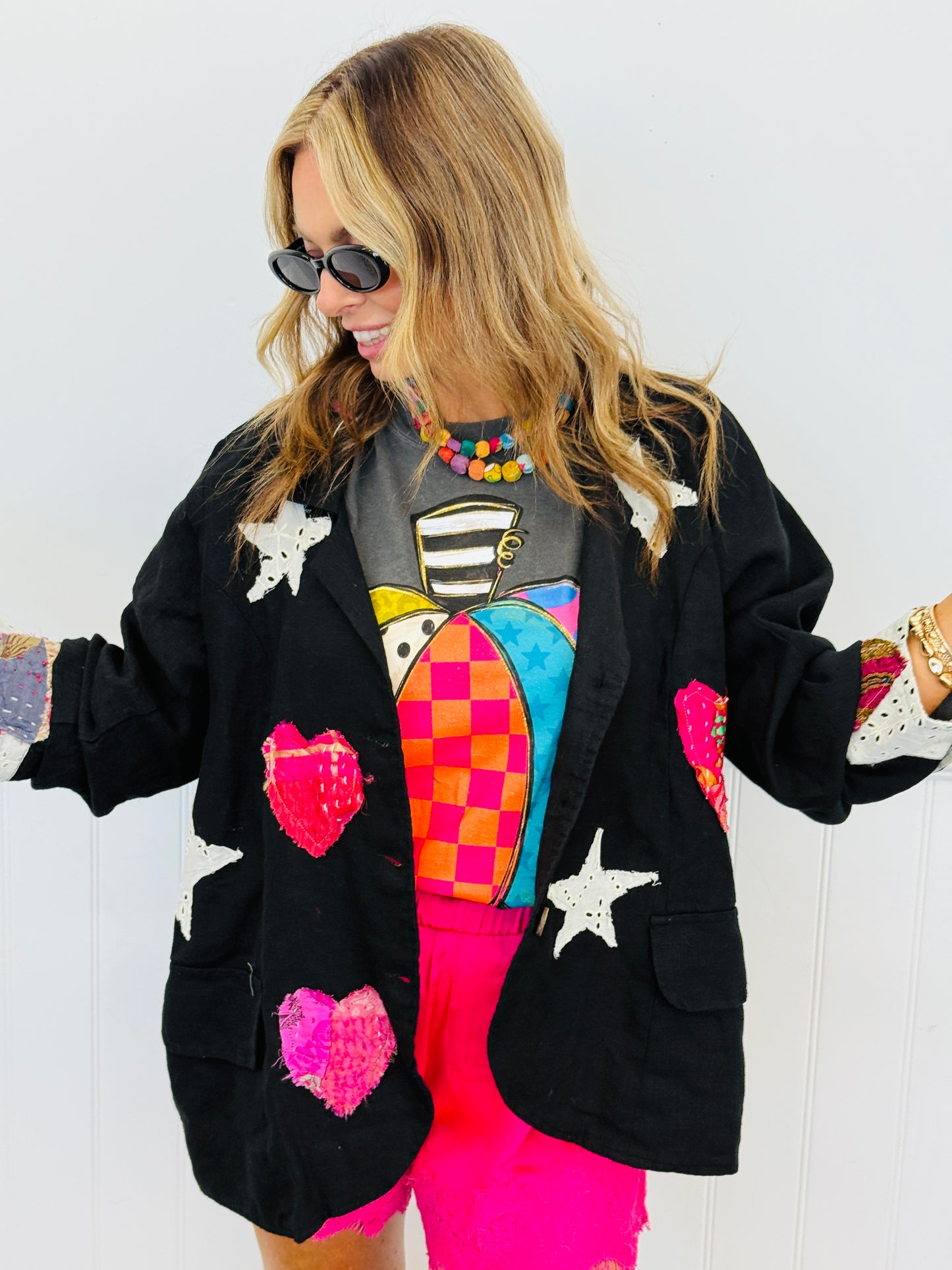 POL Black Stars & Hearts Linen Blazer (Reg.)