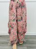 Pink Floral Denim Pleated Pants (Reg & Plus)