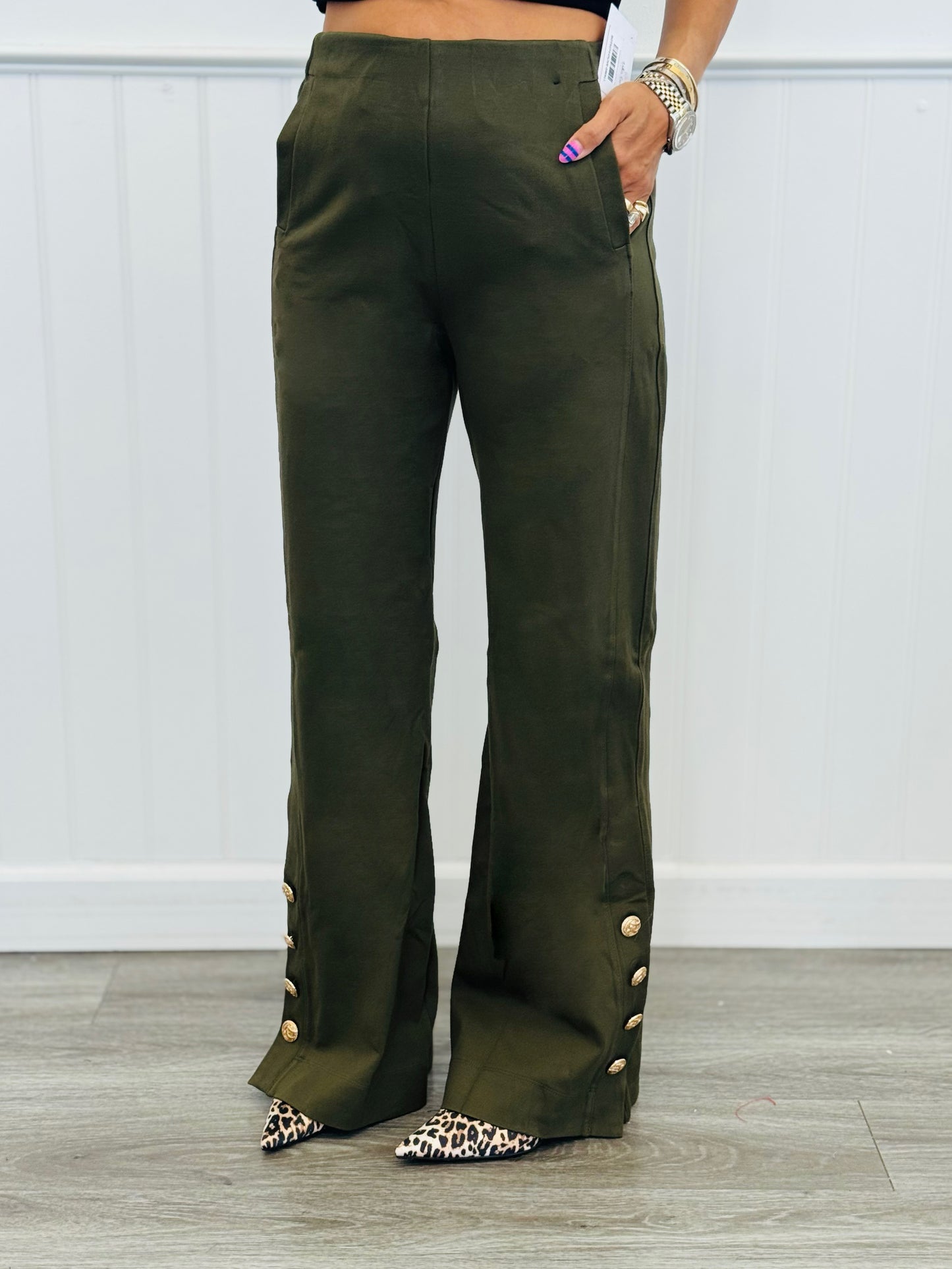 Dear Scarlett Magic Gold Button Wide Leg Pants (Reg. and Plus) - 7 Colors