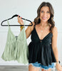 Plunging Bubble Hem Cami Top (Reg)-2 Colors