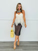 Brown Polka Dot Satin Midi Skirt (Reg.)