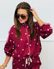 Burgundy Polka Dot Side Stripe Zip Up Jacket (One Size)
