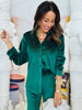 Green Sparkle Velvet Button Up Top (Reg. and Plus)