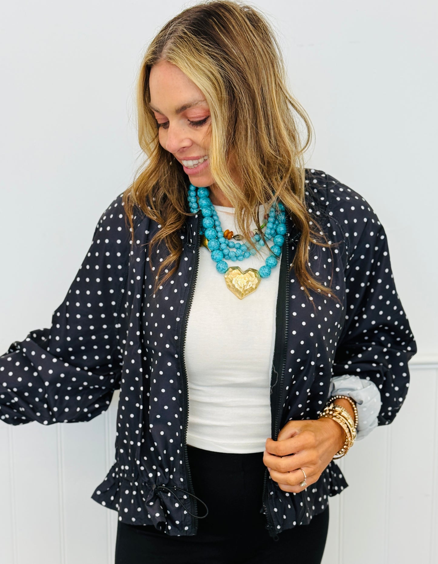 Polka Dot Windbreaker Zip Up Jacket (Reg.) - 2 Colors