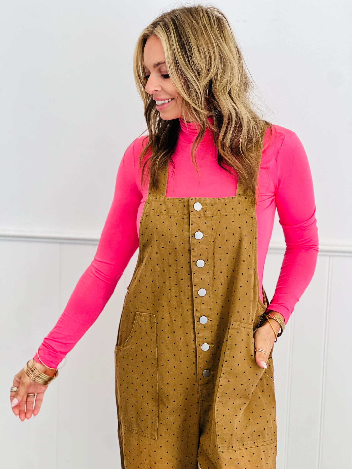 Brown Polka Dot Denim Overall (Reg. and Plus)