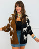 Mocha/Black Horse Graphic Sweater Cardigan  (Reg & Plus)