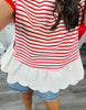 Red Striped Knit Contrast Peplum Top (Reg.)