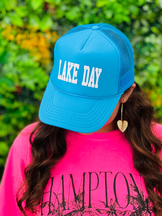 Neon Blue Lake Day Trucker Hat