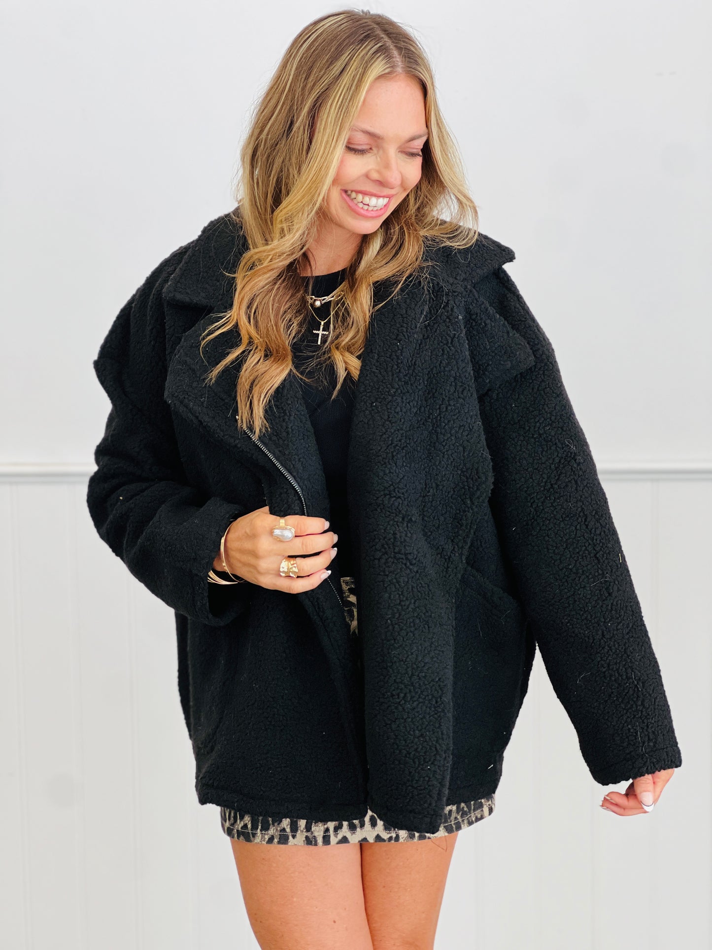 Faux Fur Zip Up Moto Jacket (Reg.) - 2 Colors