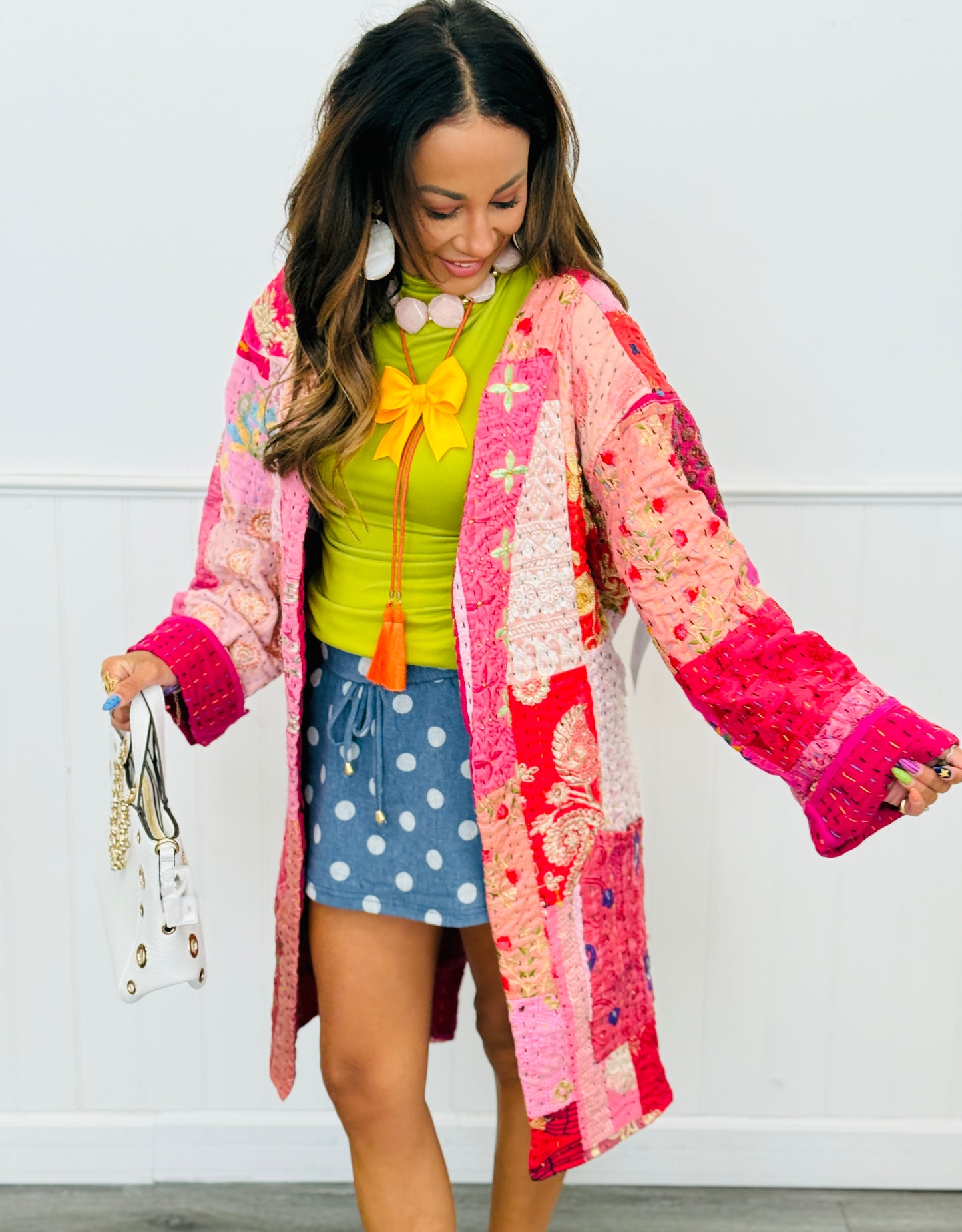 POL Pink Patchwork Wrap Kimono Jacket (One Size)