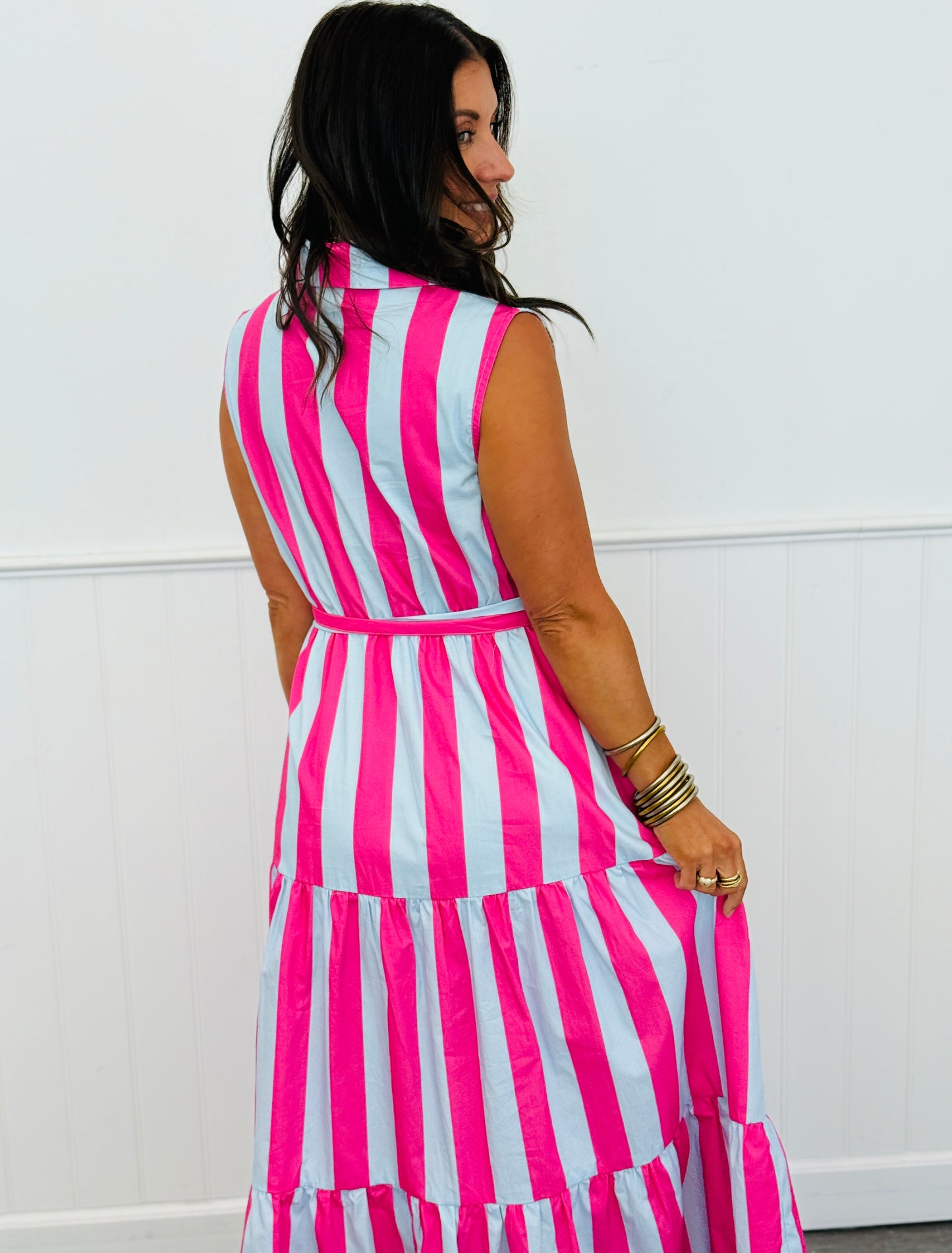Light Blue/Pink Striped Maxi Dress (Reg.)